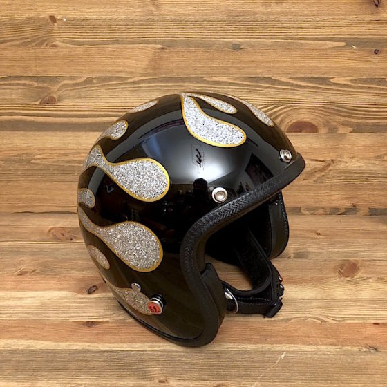 Flames Custom Solid Black and Gold Pinstriping