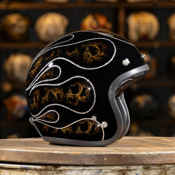 Skulls & Flames 2014 Solid Black, Light Gold & Silver Lines
